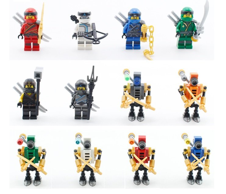 12pcs Ninjago Mech Cole Iloyd Kai Jay Zane Nya Warrior Minifigures
