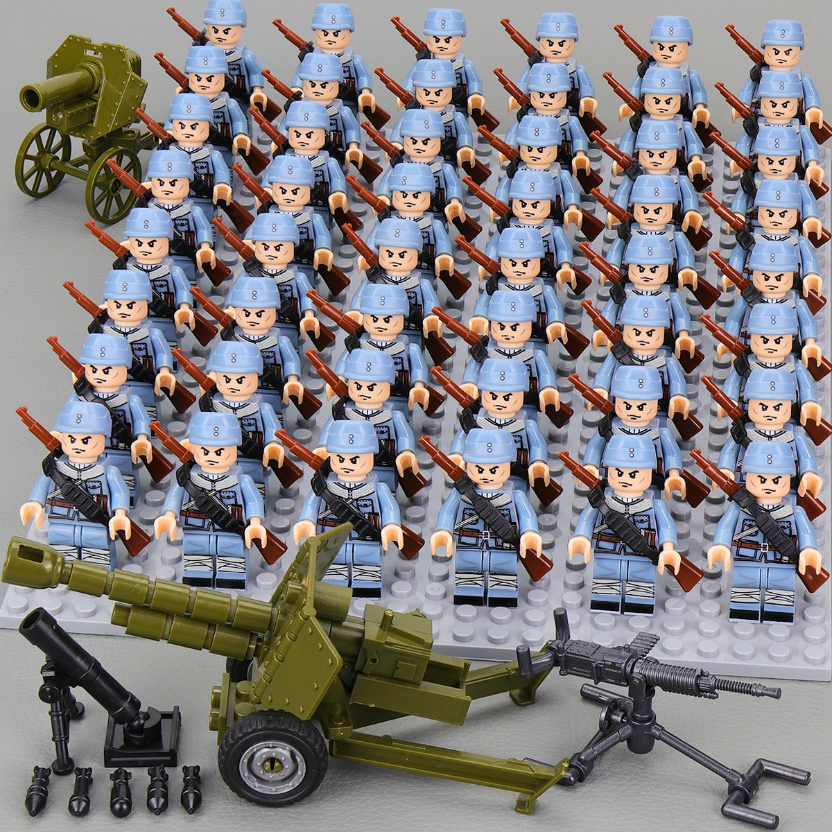 48pcs WW2 Chinese Red Army Soldiers Cannon Guns Building Toys