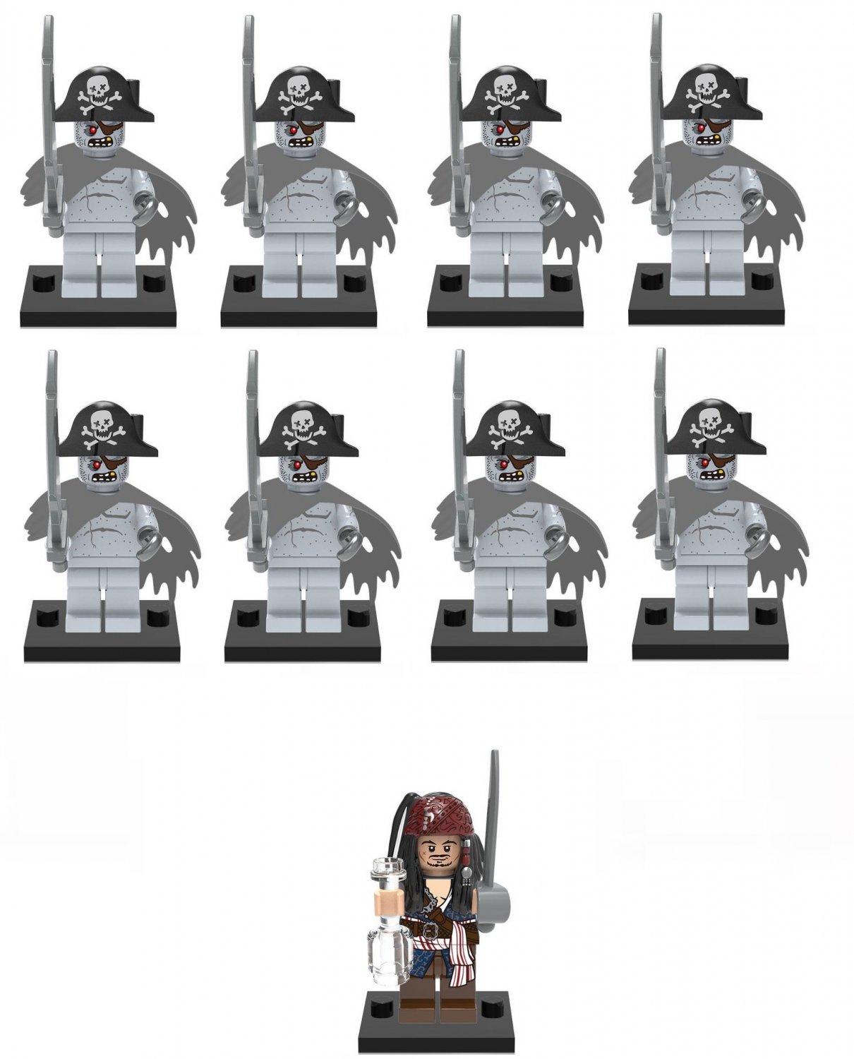 9pcs Ghost Zombie Captain Jack Sparrow Minifigures