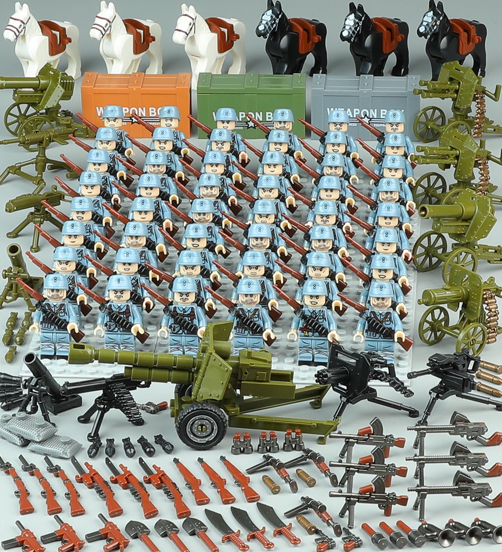 48ps WW2 Chinese Red Army Soldiers Minifigures Weapons Cannon Guns