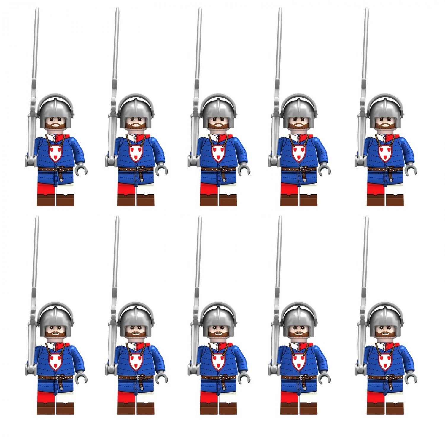 10pcs England Civil War Royal Soldiers Minifigures Weapons