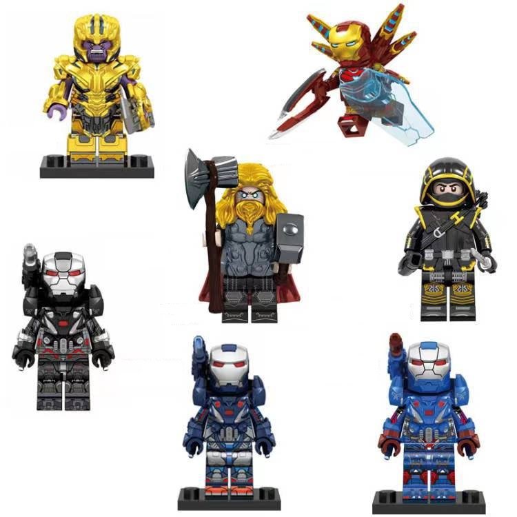 7pcs Superheroes Thanos Thor Ironman War Machine Hawkeye Minifigures