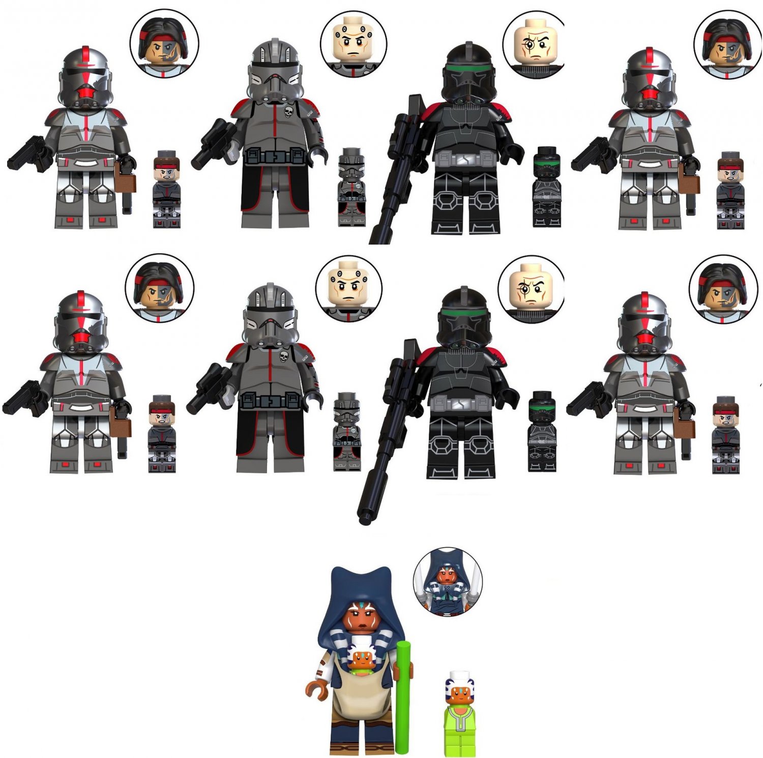 9pcs Star Wars Ahsoka Clone Force 99 Hunter ECHO Crosshair Minifigures