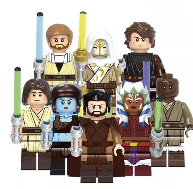 8pcs Obiwan Anaki Skywalker Qui Gon Jinn Mace Windu Ahsoka Count Dooku Aayla Minifigures
