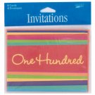 "100 Hundred" striped party invitations, pack of 8