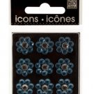Bling Rhinestone Blue Flowers Icons Stickers