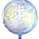 happy christening blue metallic balloon