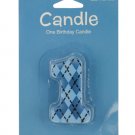 Blue Argyle Numeral 1 Birthday Candle