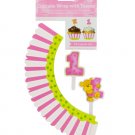 Girl's First Birthday Cupcake Wraps & Toppers
