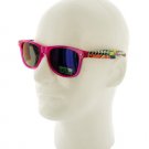Transparent Pink Sunglasses with Retro Print Arms