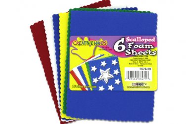 Scalloped foam sheets in assorted colors, pack of 6