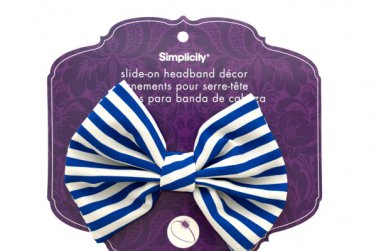 simplicity blue/white striped bow slide on headband accent