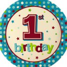8 pack 1st birthday blue dots 8 3/4 inch plates