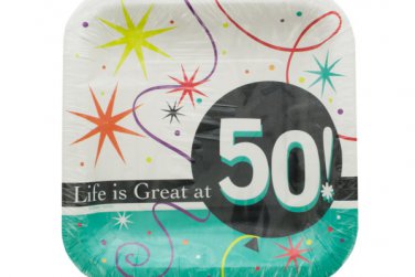Life is Great at 50 Square Luncheon Plates Set
