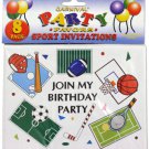 Sports-themed birthday party invitations, pack of 8