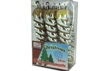 Silver icicle ornaments, pack of 6