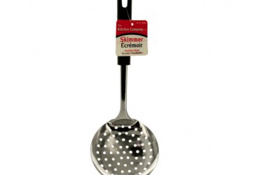 stainless steel skimmer with black handle