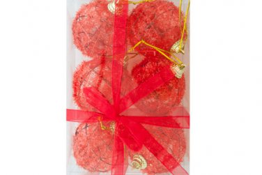 Christmas Tinsel Wrapped Ball Ornaments Set