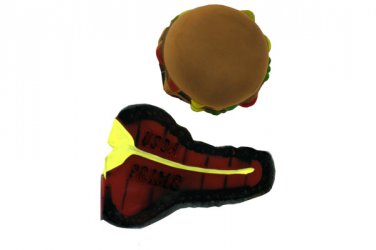 Hamburger and steak dog squeeze toy
