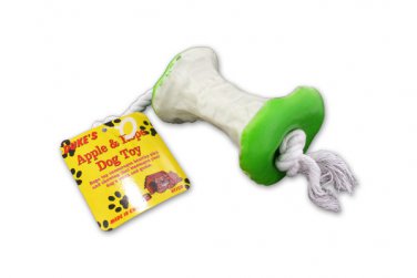Apple dog toy on rope