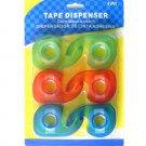 6 pack tape dispenser, assorted colors