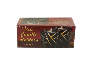 Decorative Black Glass Candle Holders Set