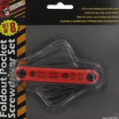 Fold-out pocket screwdriver with eight screw heads