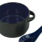 Black & Cobalt Ceramic Soup Pot Mug with Spoon