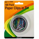 Plastic Coated Paper Clips in Round Tin