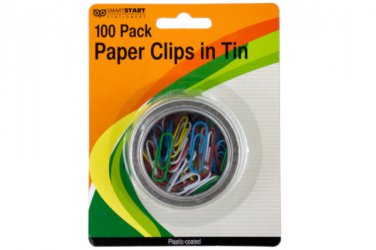 Plastic Coated Paper Clips in Round Tin