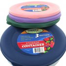 Three-section round storage container with lid (assorted colors)
