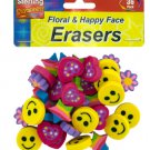 Flower and happy face erasers