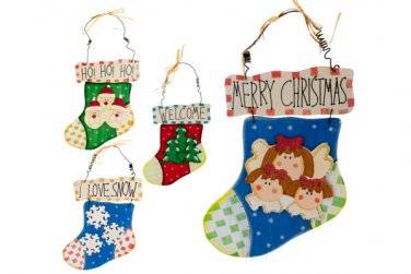 Wood Holiday Stocking Wall Plaque