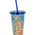 Portable Floral Beverage Cup with Straw