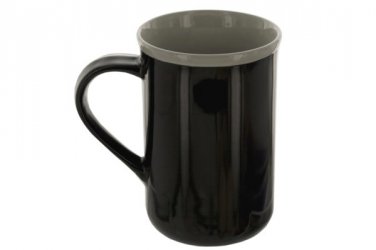 14 oz. Tall Black Ceramic Mug with Grey Rim
