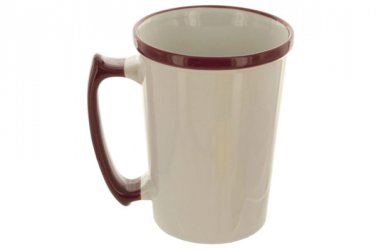 15 oz. Tall White Mug with Maroon Rim &amp; Handle