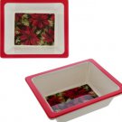 Melamine Square Dish with Poinsettia Design