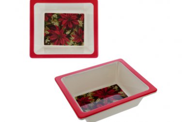 Melamine Square Dish with Poinsettia Design