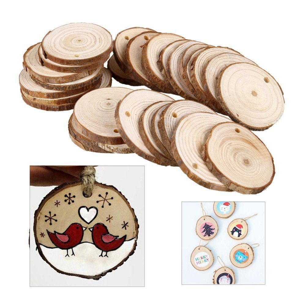 30pcs Natural Wood Slices Round Discs Tree Bark Wooden ...