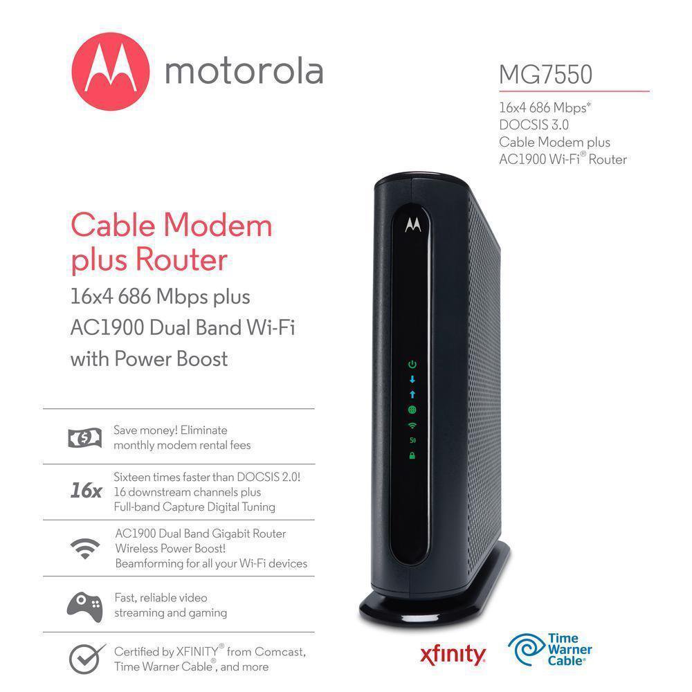 Motorola Mg7550 Docsis 30 Cable Modem Ac1900 Wireless Dual Band Gigabit Router