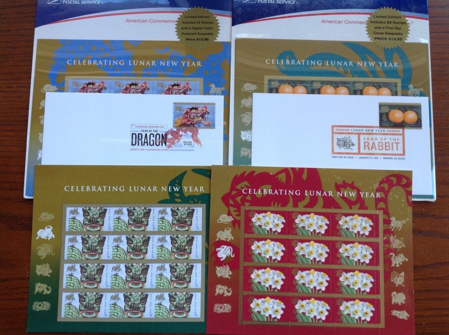 Usps stamps postal 4 SETS CHINESE LUNAR NEW YEAR AMERICAN STAMPS FIRST ISSUES USPS