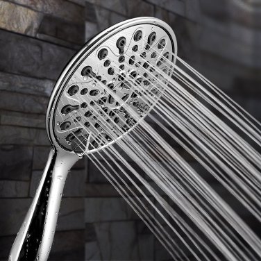 Handheld Shower Head, 6" Chrome Spray Setting High Pressure, Flexible Stainless Steel Hose
