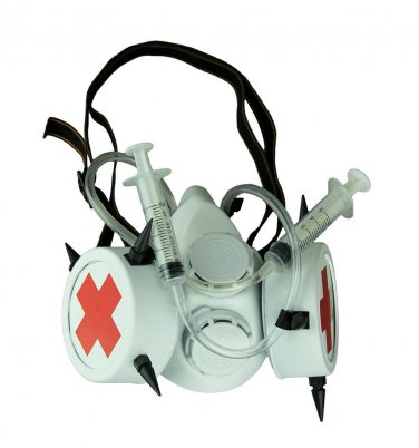 White Bio-Hazard Nurse Gas Mask with Medical Syringes and Spikes Halloween Ghost