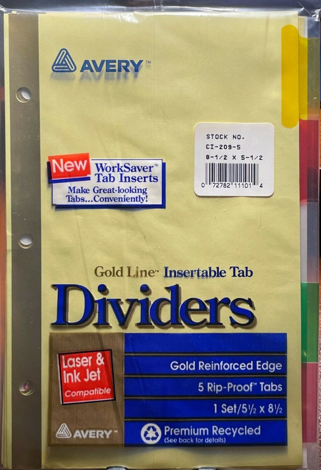 Avery Gold Line Colored Insertable Tab Dividers 5-1/2" x 8-1/2" (CI-209-5)