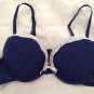 NEW Paris Blues Intimates Padded Push Up Bra Denim Blue White Lace 36B Cute!