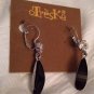 NEW Treska  Earrings Silvertone Dangle Black Drop Gem Cute!