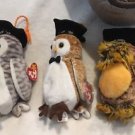 TY Beanie Babies Lot Graduation Owls Wiser Wisest Smartest '99/'00/'03 Retired