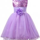 Little Girls' Sequin Mesh Flower Ball Gown Party Dress Tulle Prom Purple