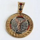 Tri-Color Cz Red White and Green 50 Pesos Angel Mexican 1.5" Centenario Charm