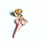 Pink Scissors European Bead Charm 18kt of Gold Plated